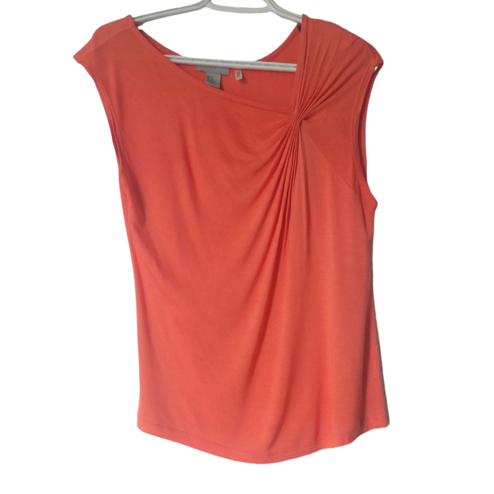 H&M Melon Orange Cap Sleeve Gathered Neckline Ruching Detail M